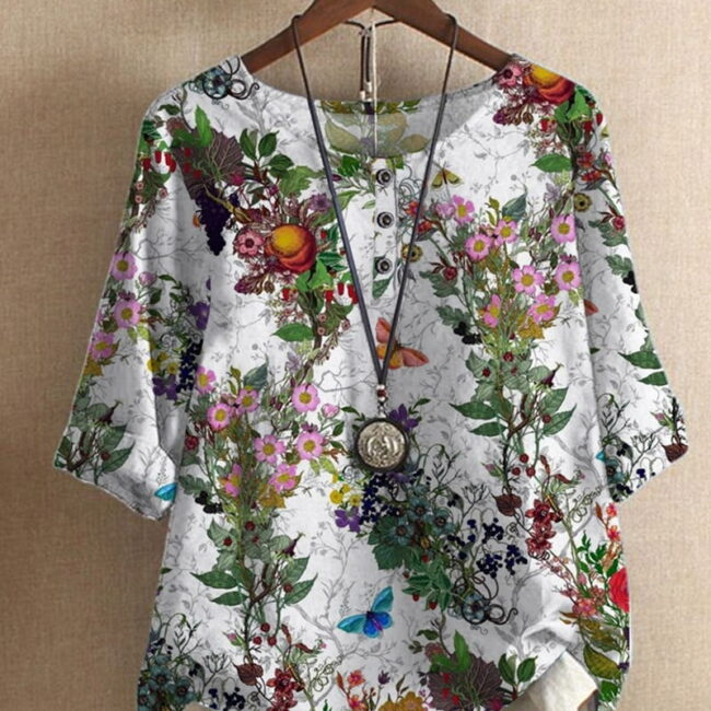 Y2K Boho Shirt | O-neck Digital Vintage Print | Loose Oversized Half Sleeve | Harajuku Casual Pullover 6