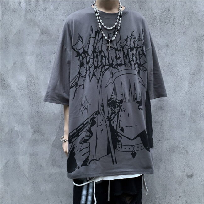 Gothic Dark Anime T-shirt | Streetwear Manga Vintage Harajuku Gothic Goth Tee Shirt Top 4