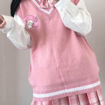Kawaii Sweater Vest | Sweet Cute Preppy Style | Pullover V-neck Embroidery Japanese Lolita Top 1
