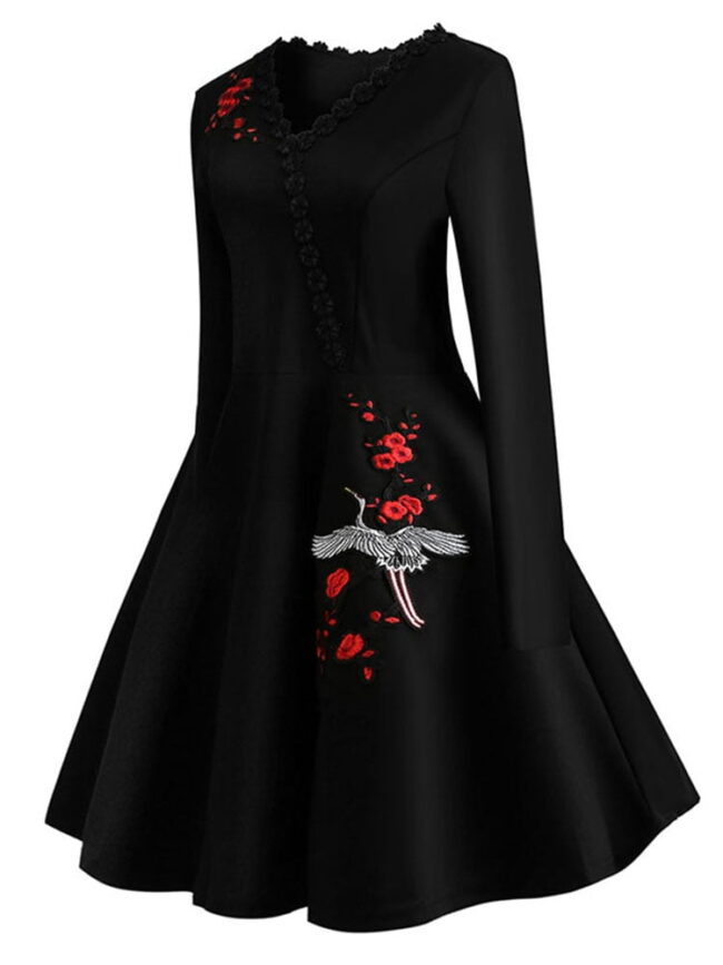 Goth Harajuku Dress | Embroidery Vintage Black Elegant Bodycon Party Dresses | Long Sleeve Casual Vestidos 6