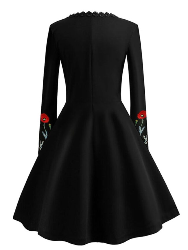 Goth Harajuku Dress | Embroidery Vintage Black Elegant Bodycon Party Dresses | Long Sleeve Casual Vestidos 4