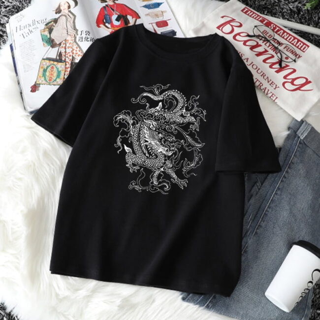 Goth Tshirt Dragon Print | Gothic Punk Clothes | Y2K Short Sleeve Tee 3