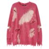 Pink Hip Hop Vintage Sweaters | Knitting Y2K Streetwear | Pin Hole Smock Unisex | Black Harajuku Broken Jumper Pullovers 1