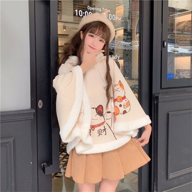 Cat Ears Shawl Cloak | Egirl Harajuku Cute Sweet Clothes | Lolita Female Japanese Anime Soft Warm Hoodie 2