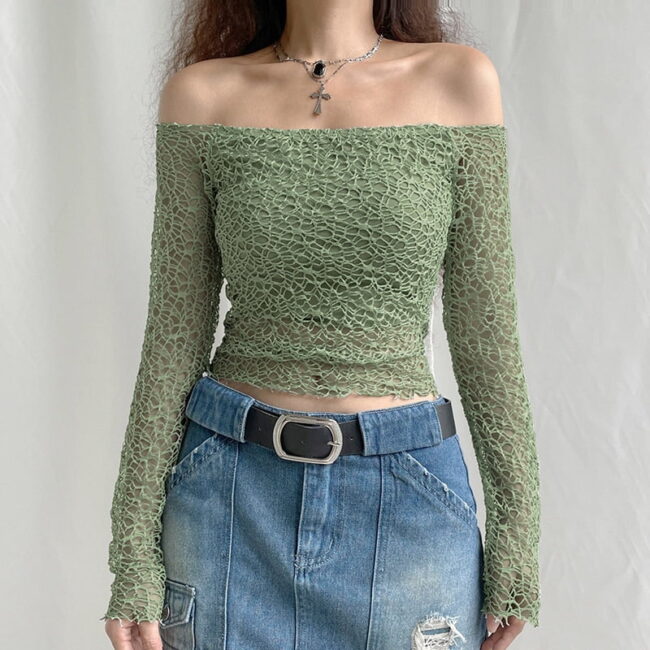 E girl Shirt | Off Shoulder Crop Top | y2k Aesthetic | Fairy Grunge T-shirt Clothes Streetwear 3