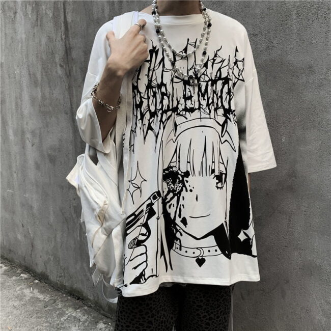 Gothic Dark Anime T-shirt | Streetwear Manga Vintage Harajuku Gothic Goth Tee Shirt Top 2