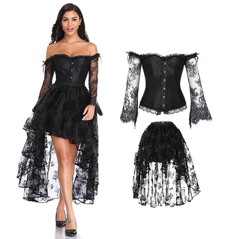 Steampunk Corset Sexy Gothic Bustier Irregular Palace Style Top Lace Strapless Dress 14 Steel Boned Slimming Burlesque Clothes